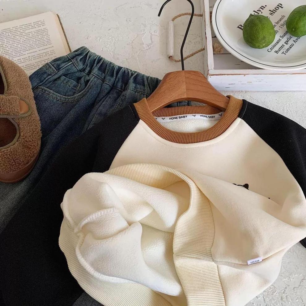 Unisex Winter Cartoon Hoodie for Babies & Toddlers: Fleece-Lined with Raglan Sleeves & Color Blocking