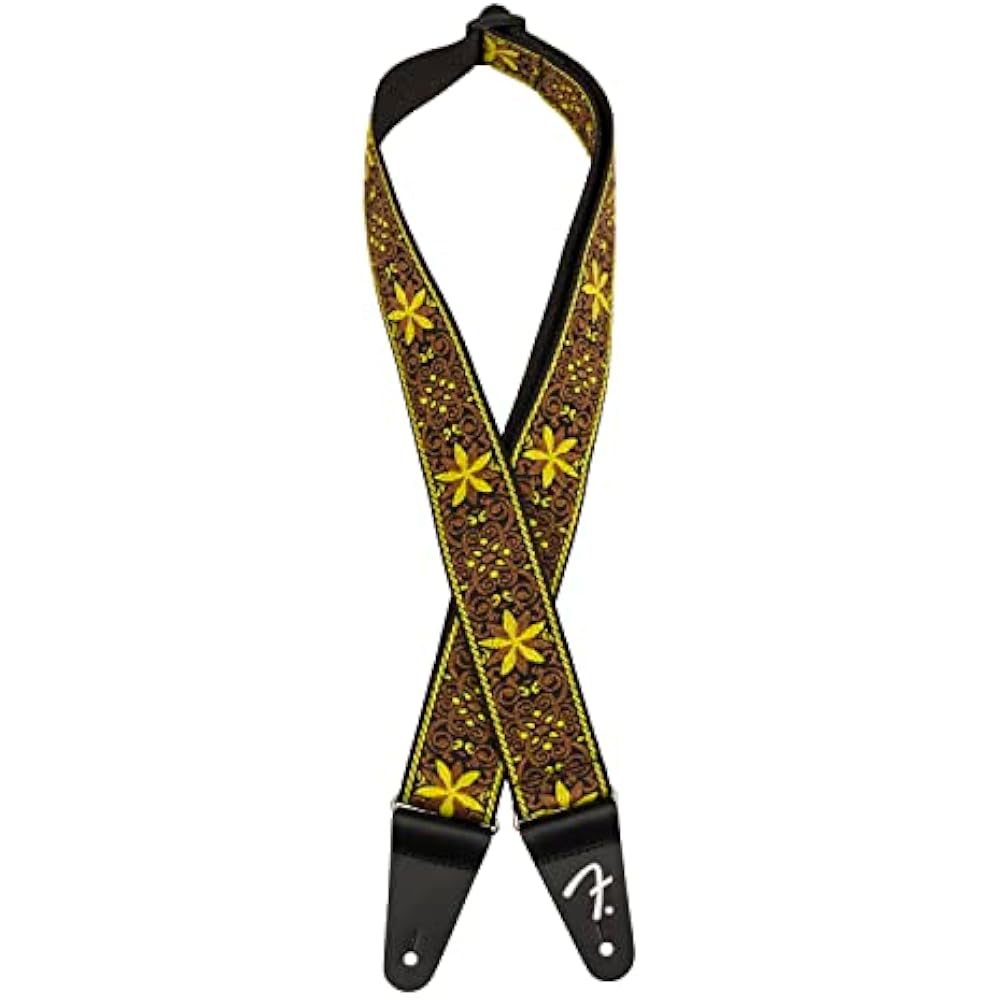 Fender Canadian Musical Instrument Strap Pasadena Woven Strap, Yellow Wallflower, 2