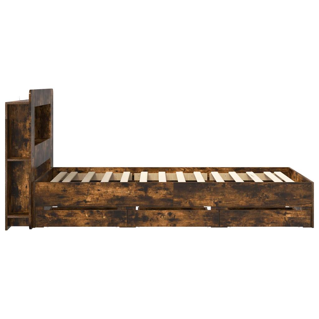 Bed Frame with Storage Space Smoked Oak 75 x 190 cm