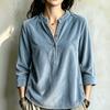 Chemise à Manches Longues Boutonnée Col en V en Velours Côtelé pour Femme, Style Décontracté