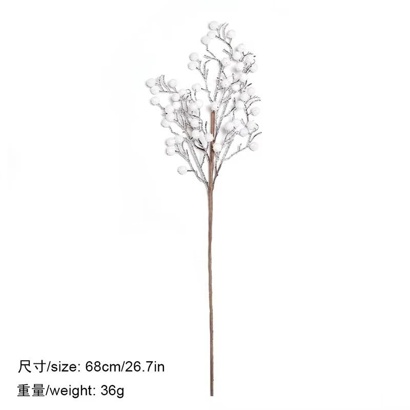 1Pc Christmas Decoration White Snow Red Berries Stems Artificial Bouquet Xmas Tree Ornament Home Decor New Year 2025 Accessories