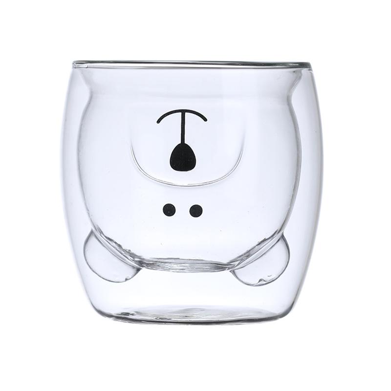 250ml Creative Cute Bear Double-layer Coffee Mug Double Glass Animal Milk Glass Lady Cute Cat Duck DogChristmas Gift Bar Tool