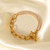 OT Buckle Stainless Steel Cross Chain Spliced Zircon Bracelet for Women, Premium Titanium Steel Bracelet