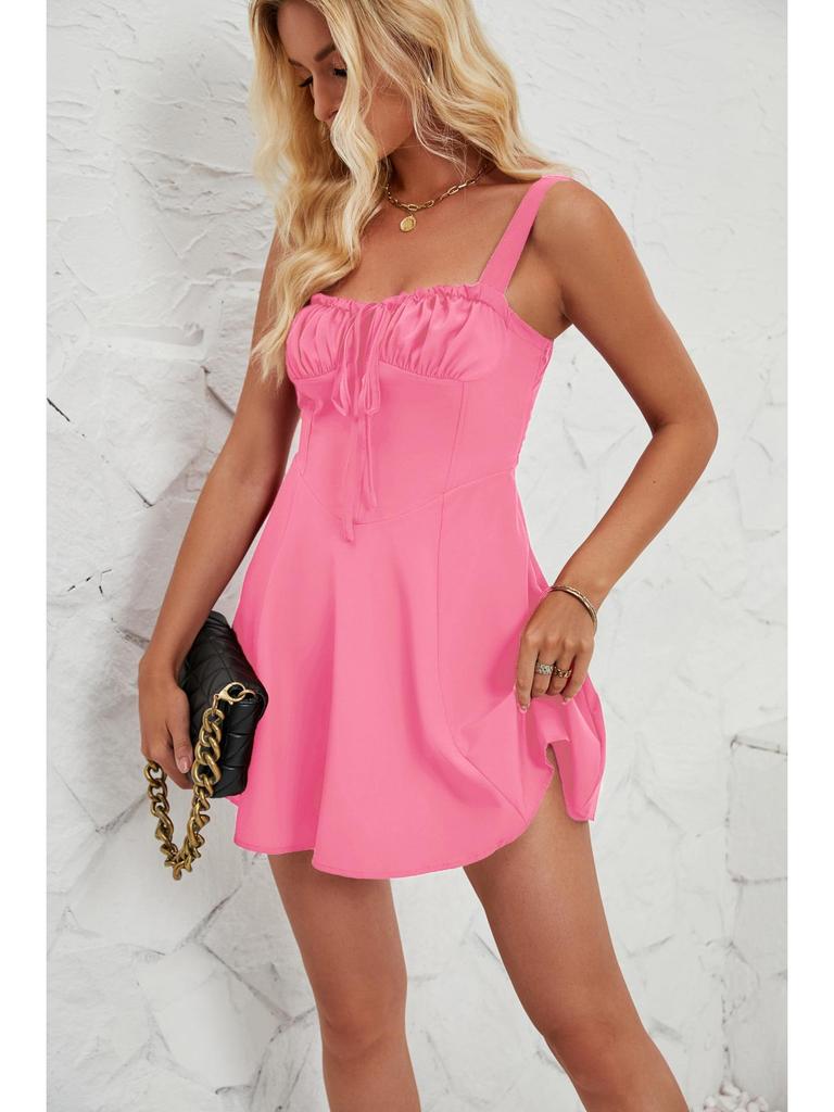 European Summer Strapless Lace-Up Solid A-Line Mini Dress