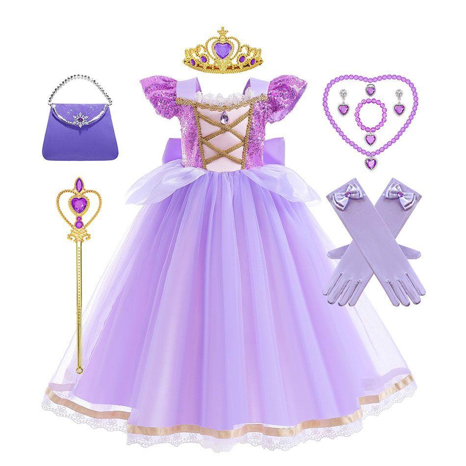 Moda femminile: Abito da Ballo in Tulle Principessa dai Capelli Lunghi - Vestito di Compleanno Estivo per Bambini Sofia La Principessa & Costume Cosplay