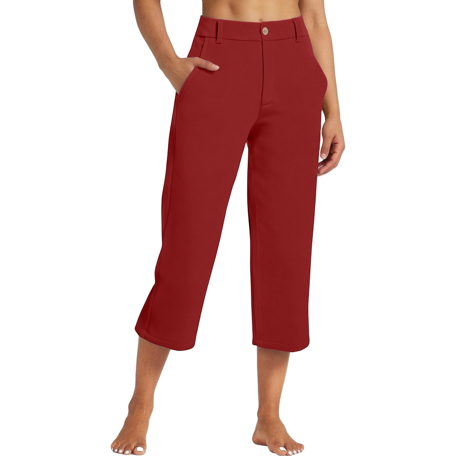 

Women Button Pocket Casual Elastic Waist Plus Size Capri Pants Yoga Pants Summer Lightweight Loose Fit Trousers for Daily Wear M