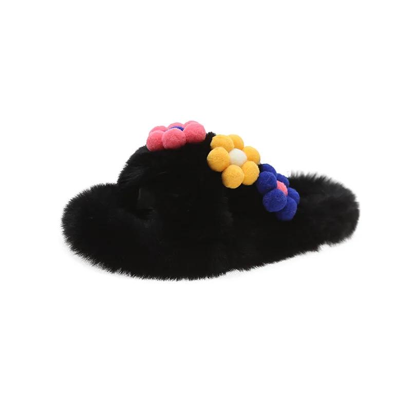 Slippers Women Winter Cute Fluffy Fur Slipper Flower Home Slides Platform Flat Indoor Floor Flip Flops Women Ladies Shoes 2024