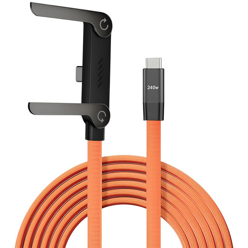 USB Type-C 240W Super Fast Charging Cable 2-in-1 Folding Holder For iPhone 15-17 Android Phone Charger Cable USB To C, C To C