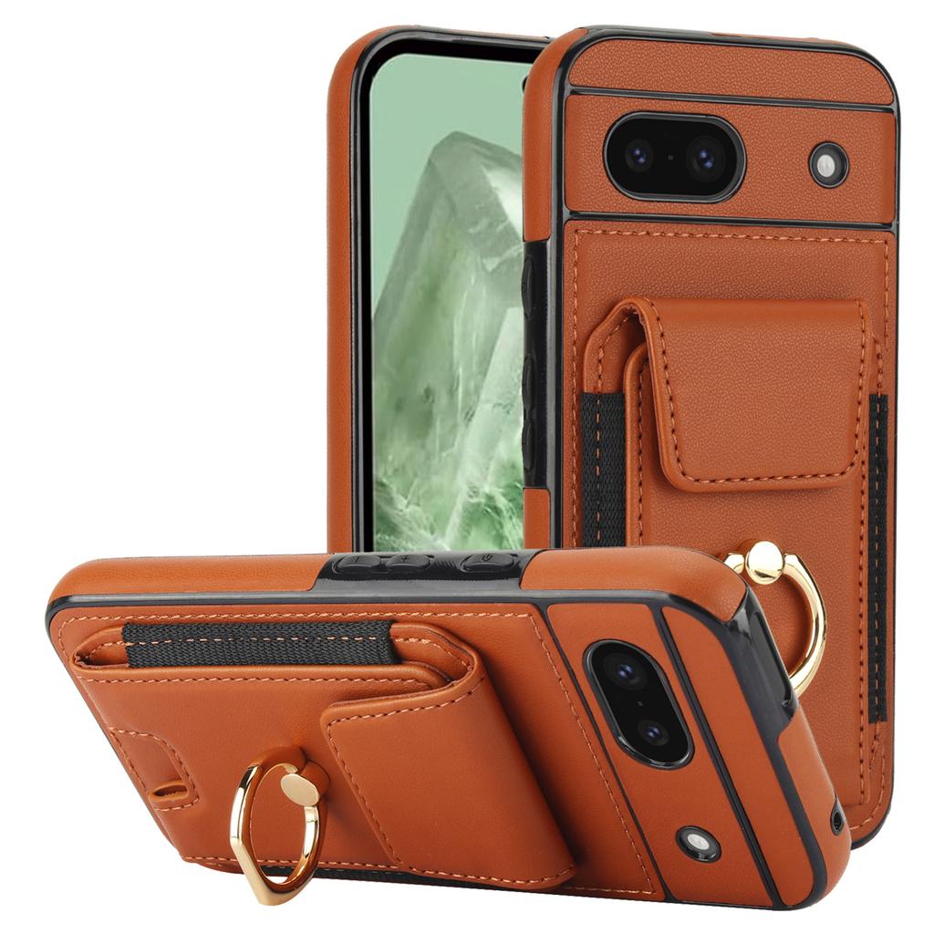 For Google Pixel 8a Kickstand Case PU Leather+TPU Phone Cover with Card Slots