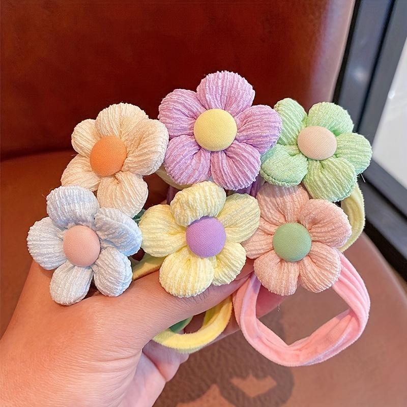 6pcs Sweet Solid Bow Hair Ties for Girls - Soft Polyester Ponytail Holders & Accessories