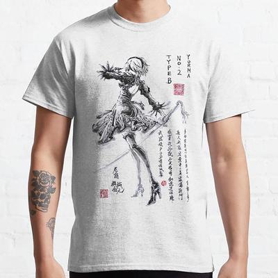 GRHOSE Nier Automata Game of the Yorh No. 2 Type B Anime T Shirt Sexy Waifu 2B Graphic T Shirts 100% Cotton Large Size Tops