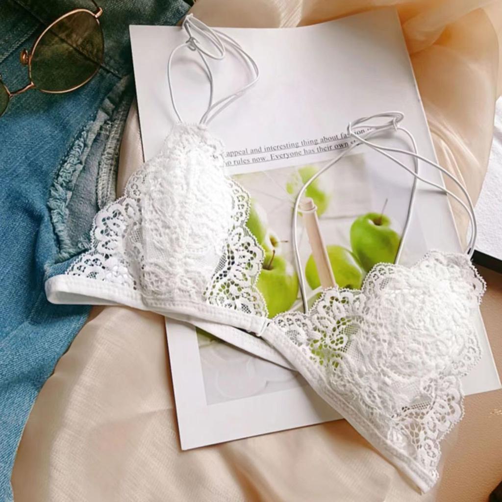 French Style Lace Thin Strap Wire-Free Ultra-Thin Breathable Backless Front-Closure Triangle Cup Bra
