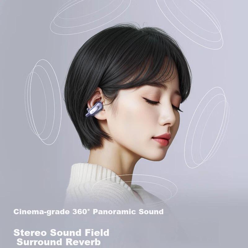 iKF Clip-On Bluetooth Earphones, Open-Ear Design, Air Conduction Concept, Long Battery Life, Purple
