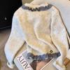 Korean Ruffle Plaid Bow Cardigan - Women's Chic Long Sleeve Knitted Top for Autumn/Winter