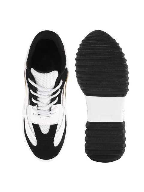 Chunky Platform Sneakers for Women Colorblock || Lace-Up Athletic Shoes with Wavy Sole Design Casual and Party