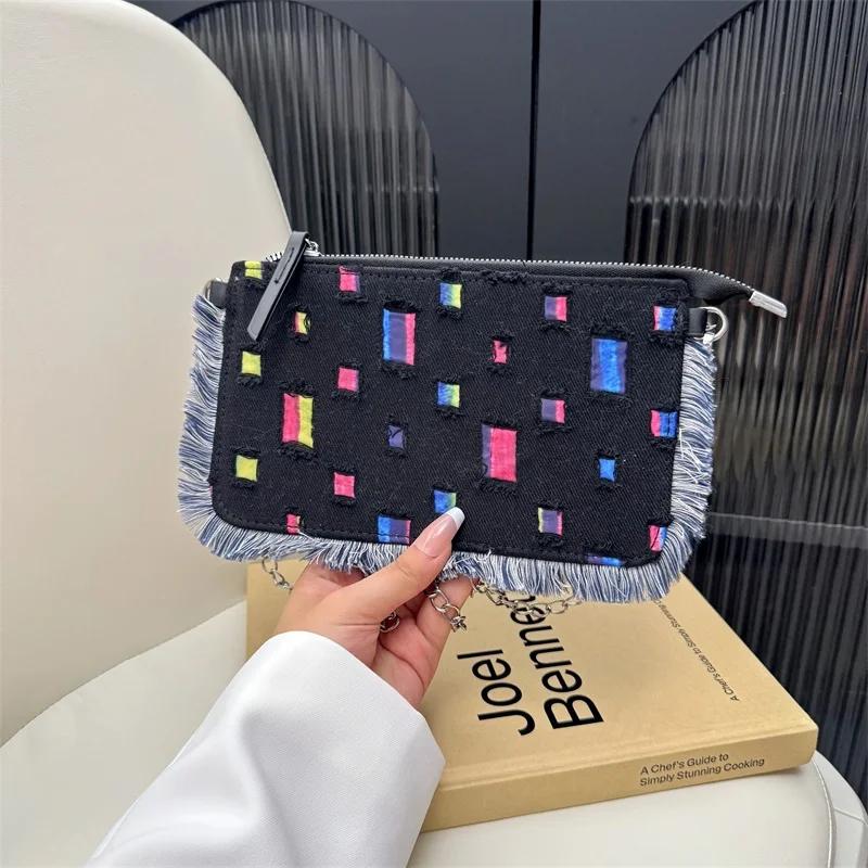 Women's Shoulder Bags New Fashion Crossbody Bags Mini Pattern Denim High Quality Trendy Chain Color Matching Handbags for Women