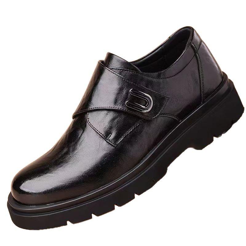 Velcro men's leather shoes spring British platform casual derby shoes men's formal marriage low-top Martin boots men