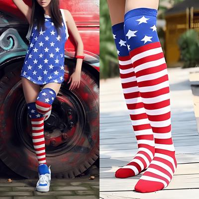 Women Striped Thigh High Socks American Flag Pattern Long Socks Striped Over Knee Socks Knee High Socks