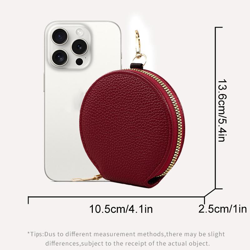 1PC PU Leather Mini Coin Purse Fashion with Chain Multifunctional Zipper Key Holder Bag Round Wallet