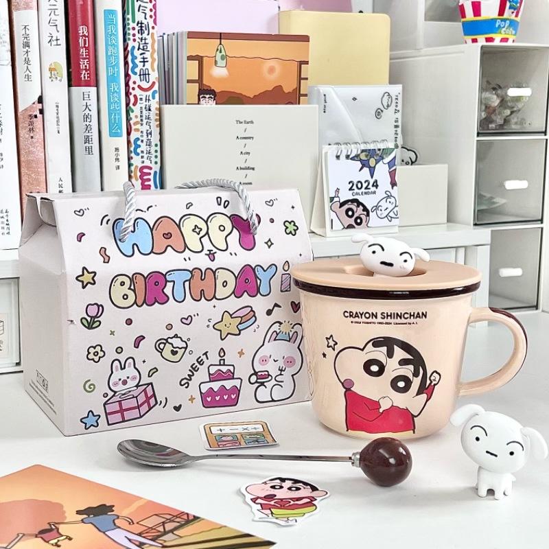 Crayon Xiaoxin Ceramic Mug with Lid Spoon Boys and Girls High Value Milk Scale Cup Couple Coffee Breakfast Cup