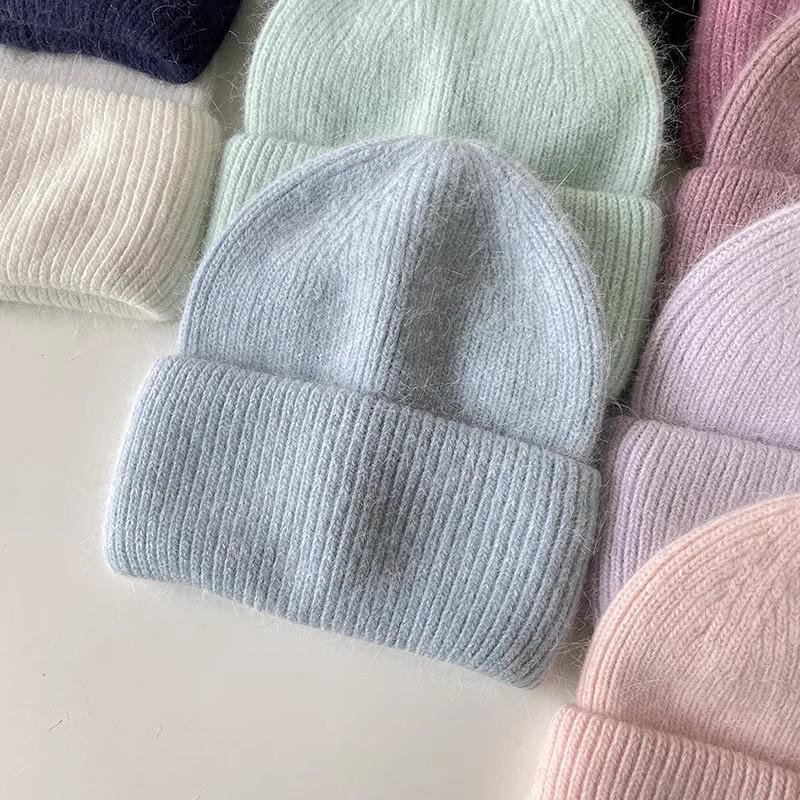 Reba Internet celebrity headgear, angora rabbit fur knitted warm melon fur hat, fashionable autumn and winter ear protection wool hat