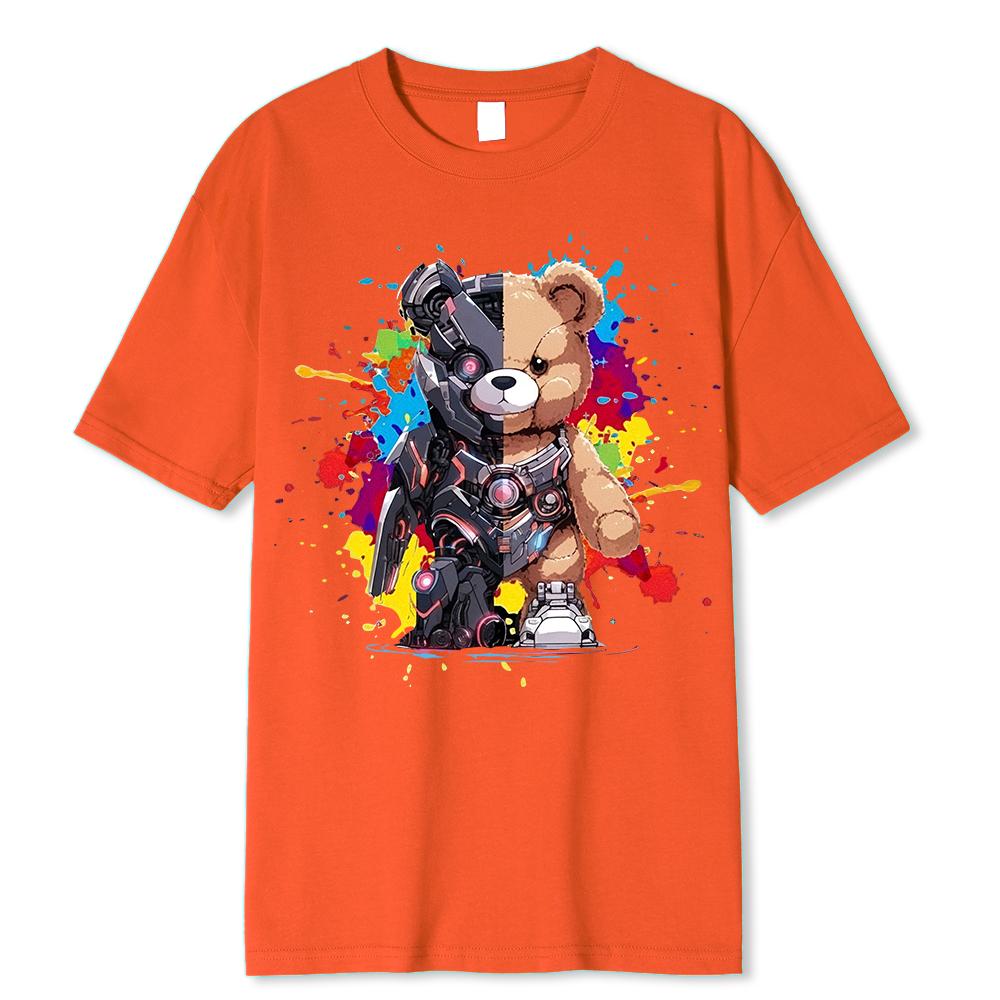 Mech Warrior Bear Printing Women T-Shirt Creativity Casual Tee Shirts Street Hip Hop Short Sleeve Basic All-Match Tide Tshirts
