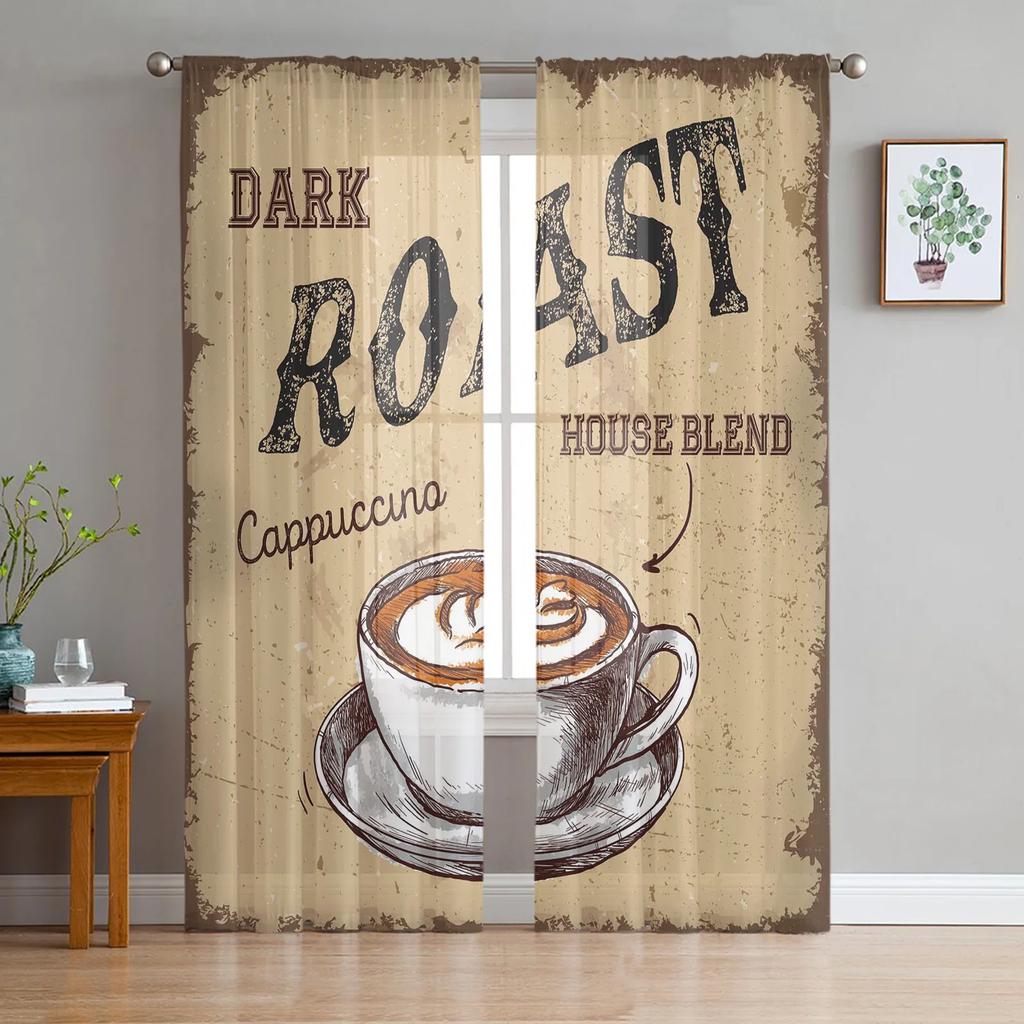 Coffee Coffee Beans Coffee Cup Sheer Curtains for Living Room Decoration Window Curtain Kitchen Tulle Voile Organza Drapes
