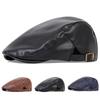 Men Retro Pu Leather Newsboy Caps British Painters Hats Spring Autumn Side Adjustable Flat Cap Hip Hop Berets