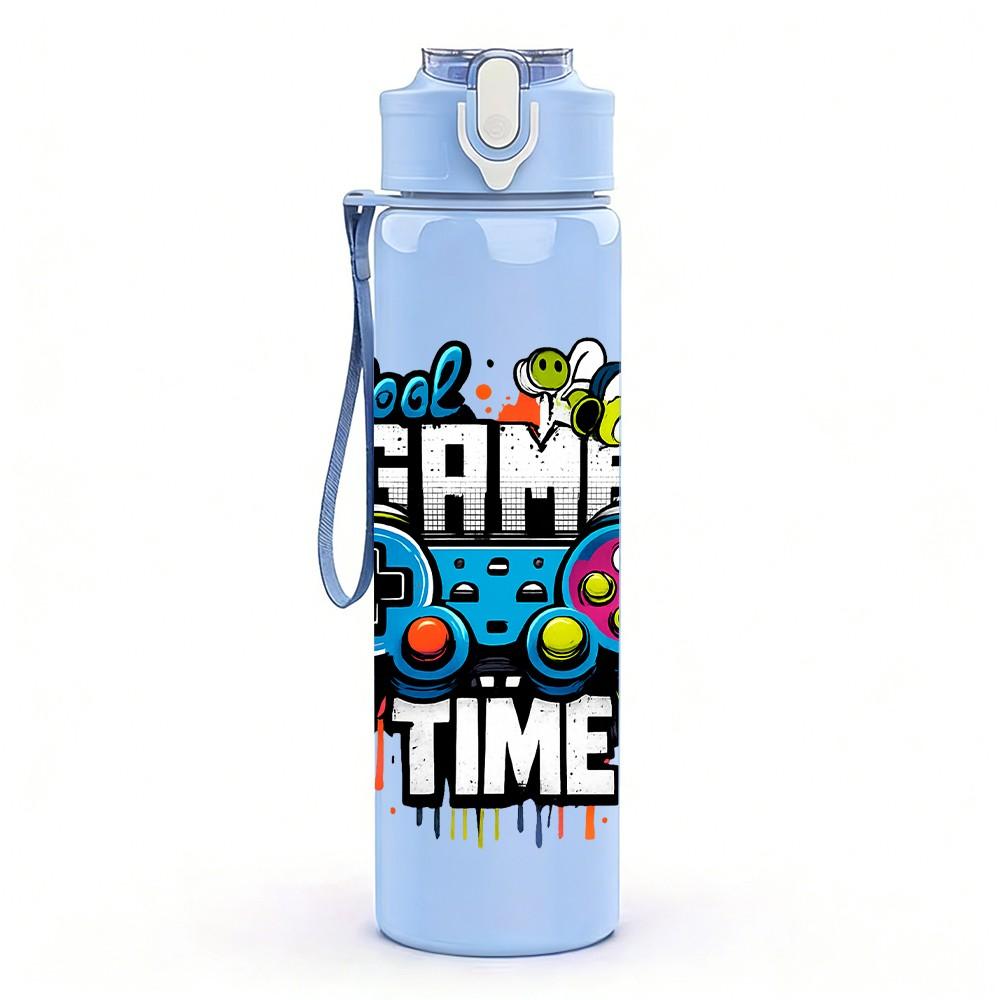 1PC Game Time Controller Print 750ml Color Plastic Sports Water Bottle Leakproof Flip Straw Lid Suitable for Sports Office Home Use