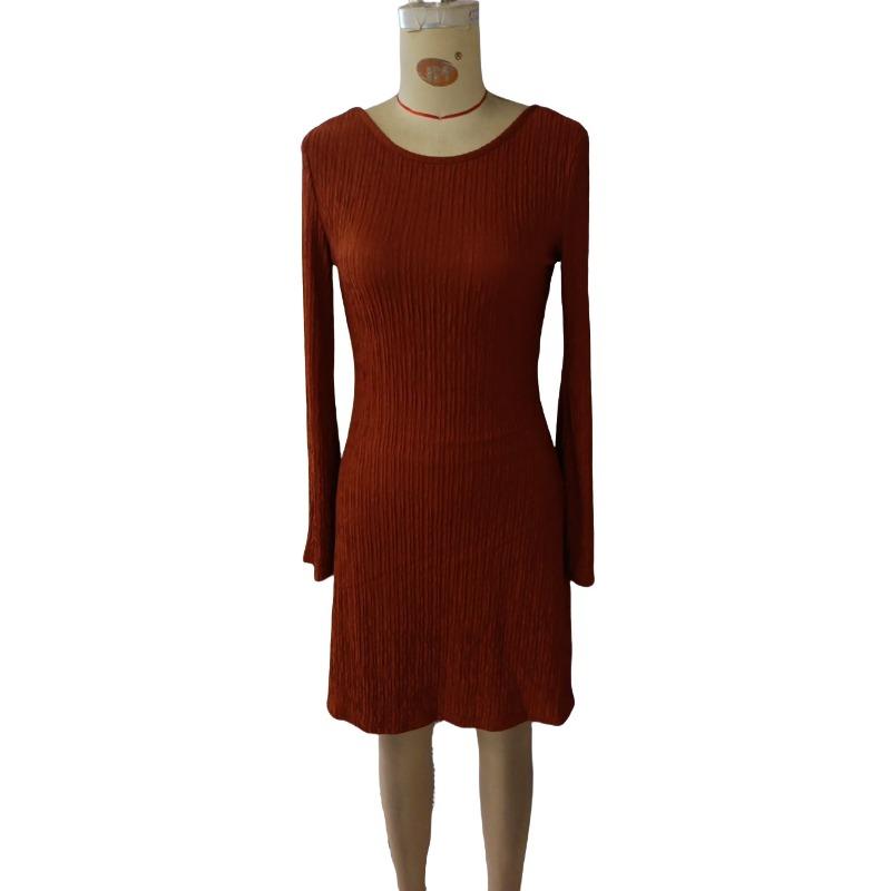 Jarní elegantní dámské šaty Hnědá textura Bez zad s mašlí Rohové rukávy