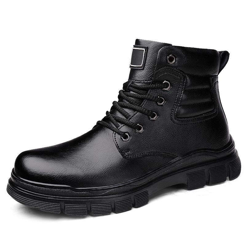 Men's High-Top Leather Martin Boots - Outdoor Big Toe Work and Casual Autumn/Winter Boots with Velvet Lining