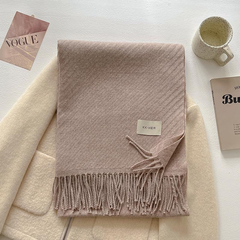 Fashion Women Wool-Blend Soft Solid Color Scarf Winter Warm Lady Wool Tassel Shawl Wrap Bandana Versatile Scarves One Size