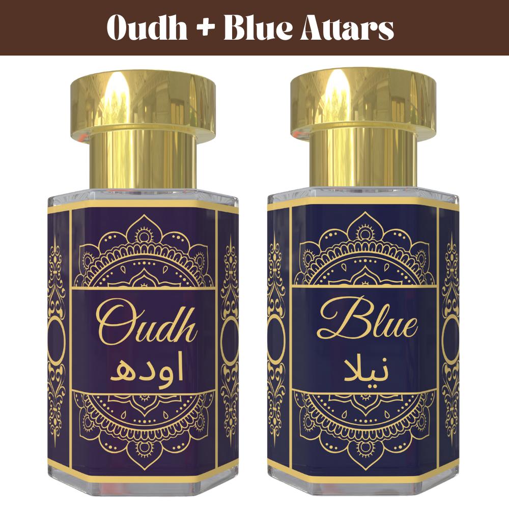 

Oudh Attar and Blue Attar Combo – Rich Woody & Cool Aromatic Fragrance Oils | Alcohol-Free Unisex Roll-On Perfume Set | 2 x 6 ml Pack= 6ml