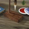 Chinese Wu Brush Pen Holder with Wooden Base Calligraphy Rest Ink Hanger Metal Writing Brush Holder School Stationery