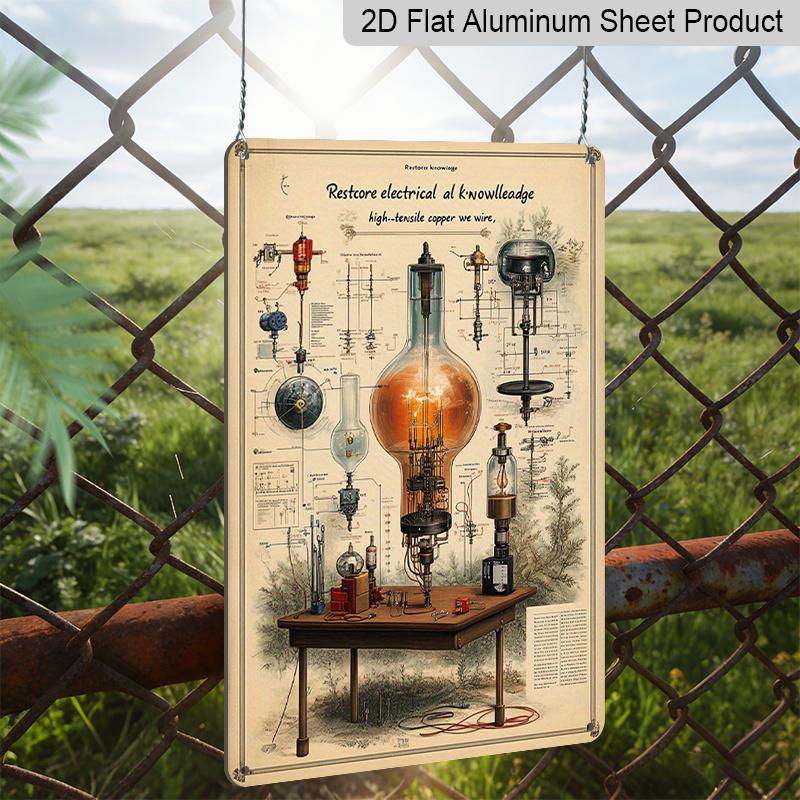 2D Flat Vintage Electrical Circuitry Diagrams Metal Sign - Retro Wall Art with Pre-Drilled Holes Suitable for Home, Office, , Lab Decor - Educational