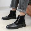 New Designer Winter High Tops Pointed Mix Color Patent Leather Chelsea Ankle Boots For Men's Flats Black Brown All Match Shoes