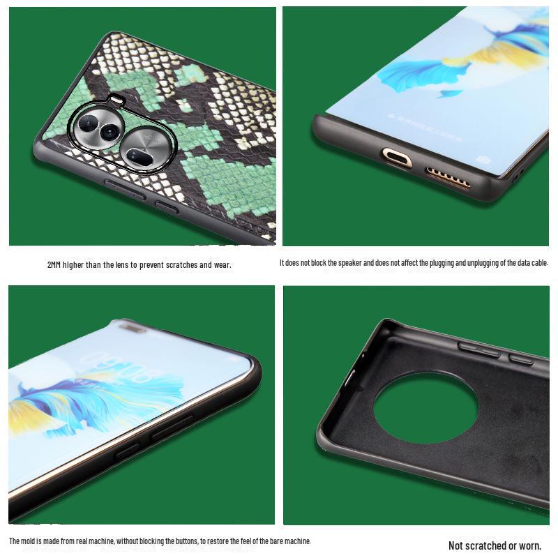 Genuine Leather Protective Cover with Cowhide Python Skin Pattern for OPPO Reno8 Pro Mobile Phone.