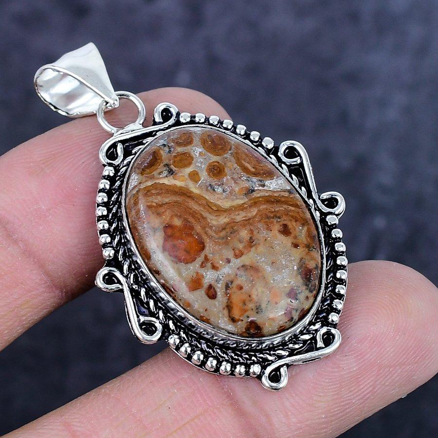Natural Asteroid Jasper Gemstone 925 Sterling Silver Jewelry Pendant 1.97" ETC-14254