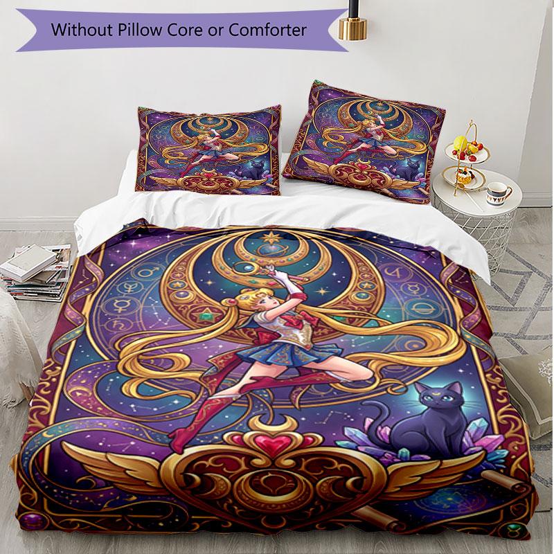 Set copripiumino 3 pezzi (1*Copripiumino + 2*Federe, Senza Nucleo), Set Biancheria da Letto Morbido Stagione Unica con Stampa Sailor Moon, Regalo Decorazione Camera da Letto