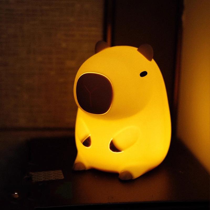 Bebek Silikon Kapibara Gece Lambası Taşınabilir USB Şarj Edilebilir Hayvan Dokunmatik Kontrol Lambası Zamanlayıcı Fonksiyonlu Oda Dekorasyonu İçin Komik Oyuncak