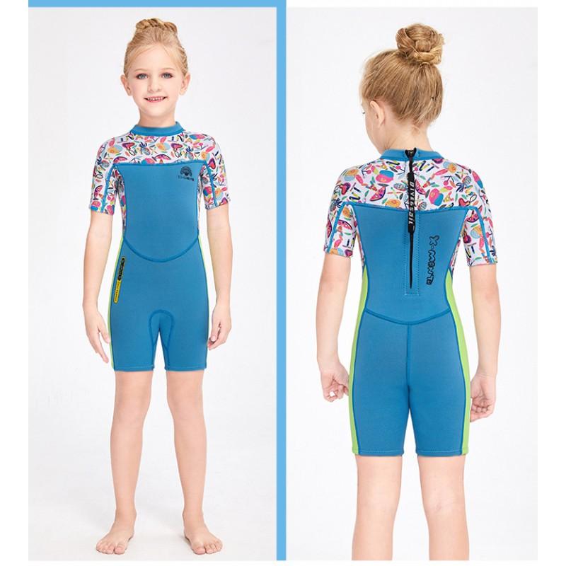 Kids 2.5mm Wetsuit Snorkeling Swimming Girls Full-Body Thermal Dive Suit Chloroprene Nylon Pink Blue