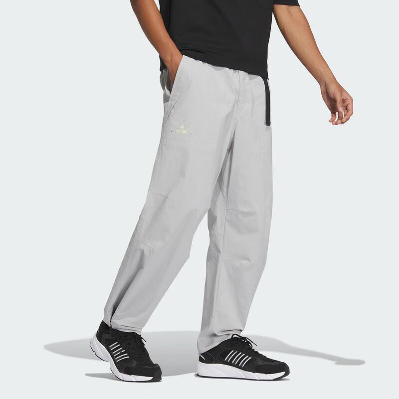 adidas Verbiage Elastic Waist Solid Color Straight Casual Pants Men Bottoms Light-Grey JN9459
