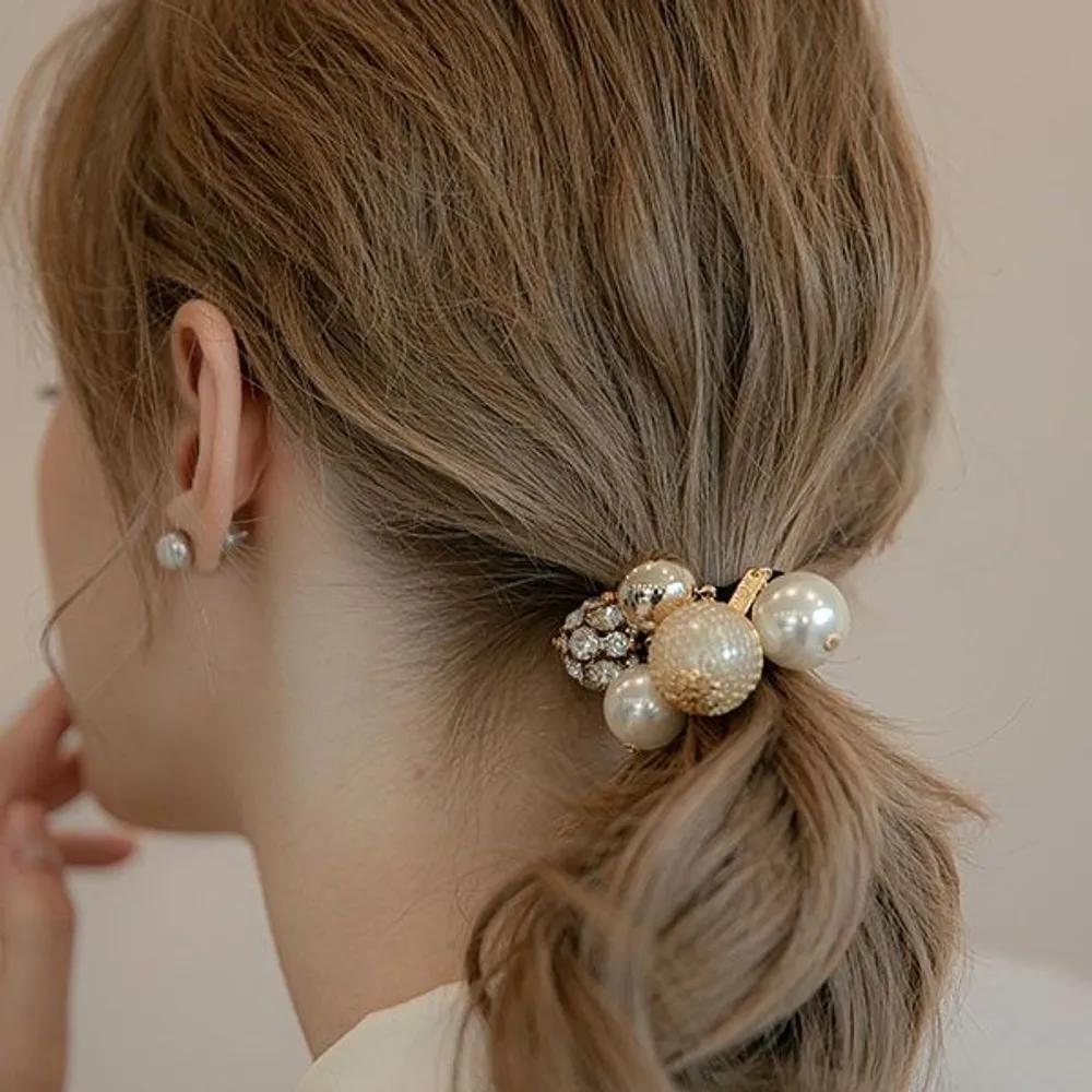 Mesh Crystal Pearl Ponytail LFPT0252 Gold