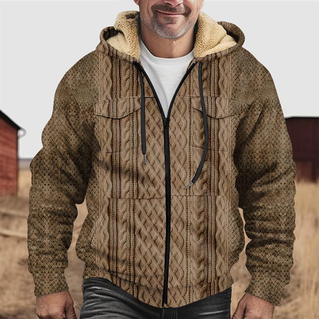 Men'S Winter Zipper Hooded Fleece Sweatshirt With Patch Pocket Casual Jacket