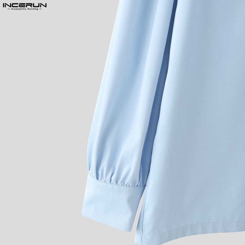 INCERUN Oversized Men Sets Tie Up Long Sleeve Shirts Long Pants Casual Two Pieces Outfits