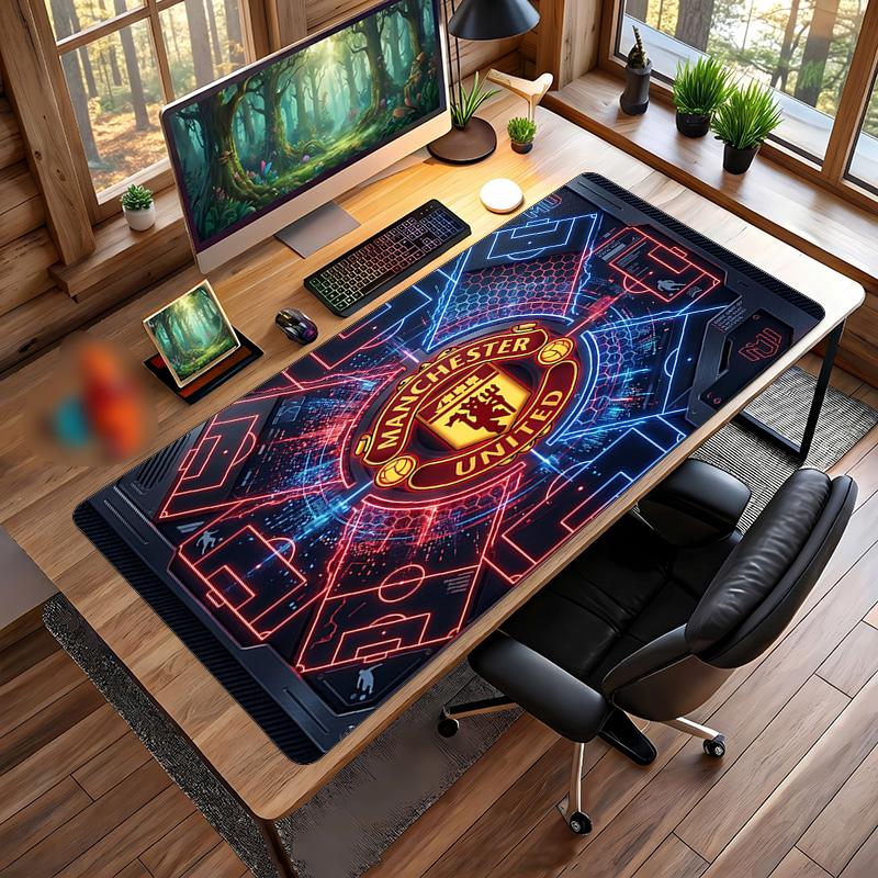 Manchester United Aufdruck Großes Mauspade, Rutschfeste Weiche Gummi Gaming Schreibtischmatte für Büro Laptop Computer Dekor