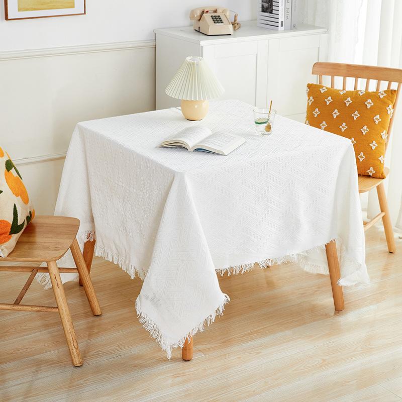 

Cotton and Linen Tablecloth Small Round Table Light Luxury High-end Long Table Japanese Coffee Table Cloth French Dormitory Tablecloth 90x90cm