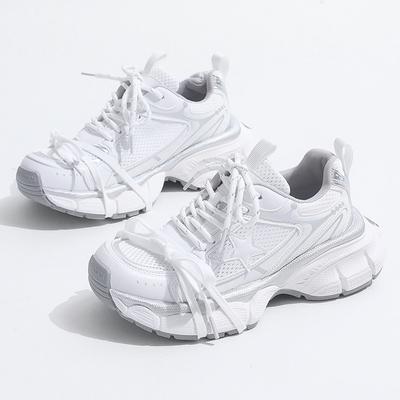 Leather Dad Shoes Women's Summer New Color Matching Thin Mesh Breathable Thick Sole Star Casual Sports Shoes Tide