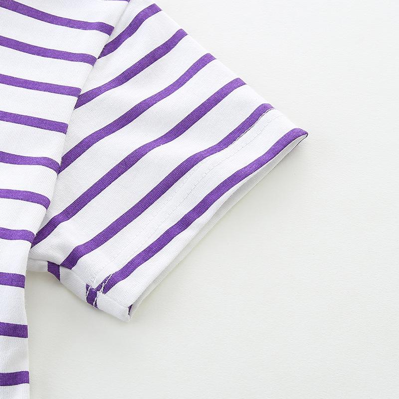 Girls Princess Dress Summer Striped Girls Short Sleeve Dress Fashion Embroidered Children's Dress