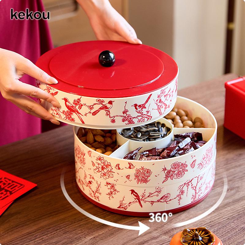 New Year Floral Bird Stackable Rotating Snack Plate for Living Room